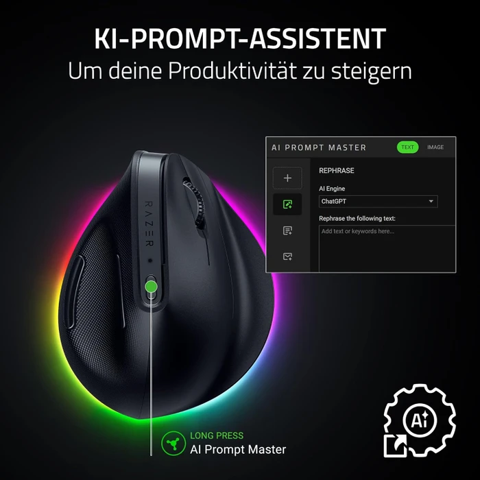 Razer Pro Click V2 Vertical Edition Wireless Mouse, schwarz, USB/Bluetooth