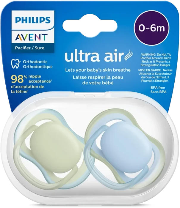 Philips Avent SCF085/21 Ultra Air Beruhigungsschnuller, 6-18M, Silikon, blau/olive, 2 Stück