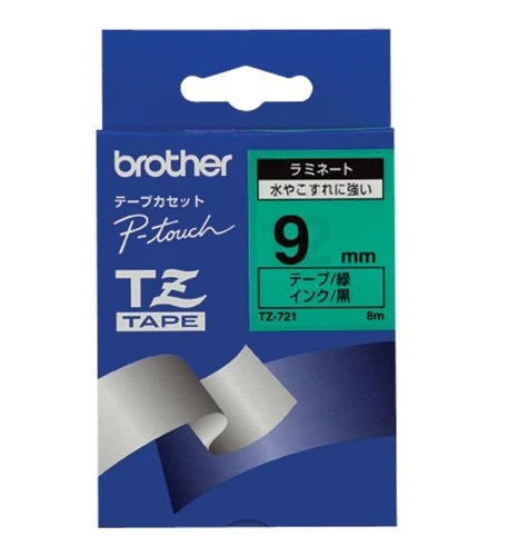 Brother TZe-721 Beschriftungsband, 9mm, grün/schwarz