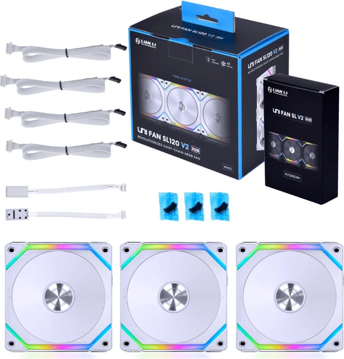 Lian Li Uni Fan SL120V2 RGB, weiß, LED-Steuerung, 120mm, 3er-Pack
