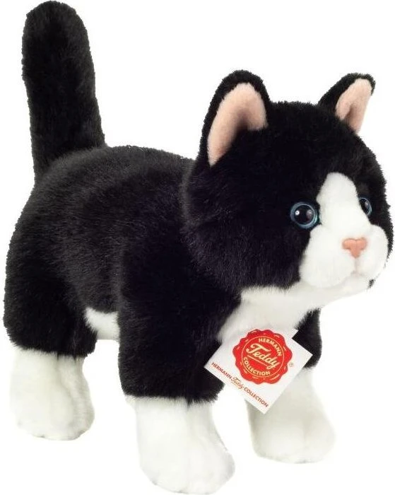 Teddy Hermann Katze stehend 20cm schwarz/weiß (918202)
