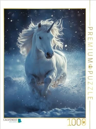 Calvendo Winterspuren: Ein weißes Einhorn im blauen Schneetanz