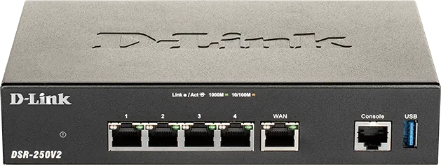 D-Link DSR-250V2 Unified VPN Security Desktop Gigabit Managed Router, 5x RJ-45