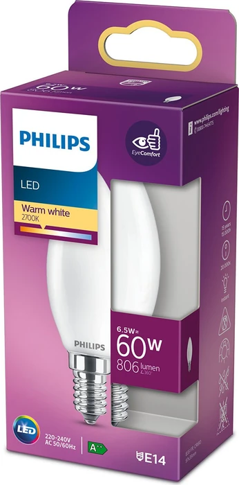 Philips Classic LED Kerze E14 6.5-60W/827