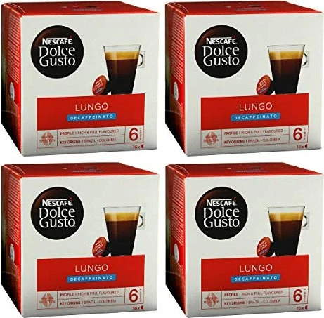 Nestlé Nescafe Dolce Gusto Caffe Lungo Decaffeinato Kaffeekapseln, 64 Stück (4x 16 Stück)