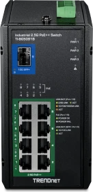 TRENDnet TI Hardened Industrial Railmount 2.5G Switch, 8x RJ-45, 1x SFP+, 480W PoE++ (TI-BG5091B)