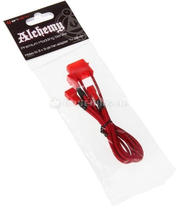 BitFenix Molex auf 3-Pin Adapter, sleeved, 20cm, rot