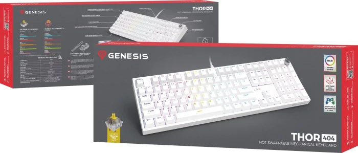 Genesis Thor 404, weiß, LEDs RGB, hot-swap, Gateron Pro YELLOW, USB, US