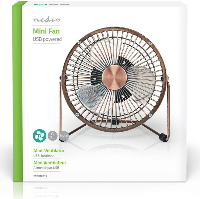 Nedis FNDK1CO15 USB Mini Tischventilator aus Metall 15cm kupfer