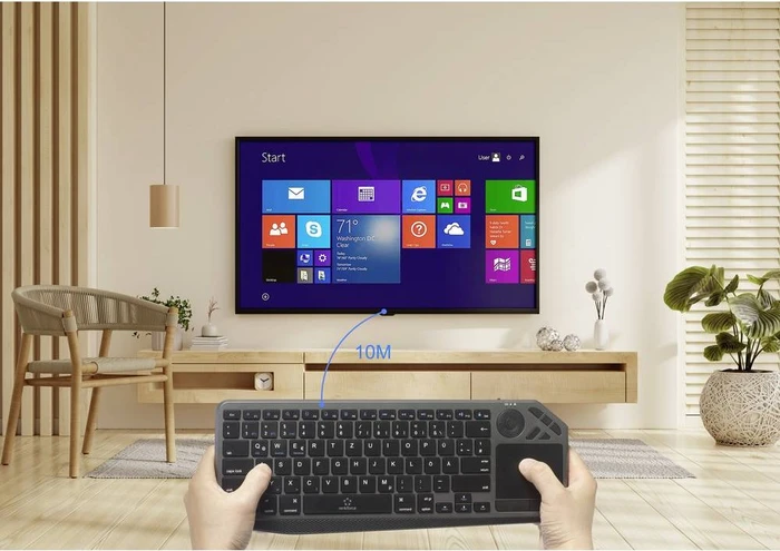 Renkforce RF-WLBTKB-300 Funk Tastatur mit Multi-Touchpad, schwarz/grau, USB/Bluetooth, DE