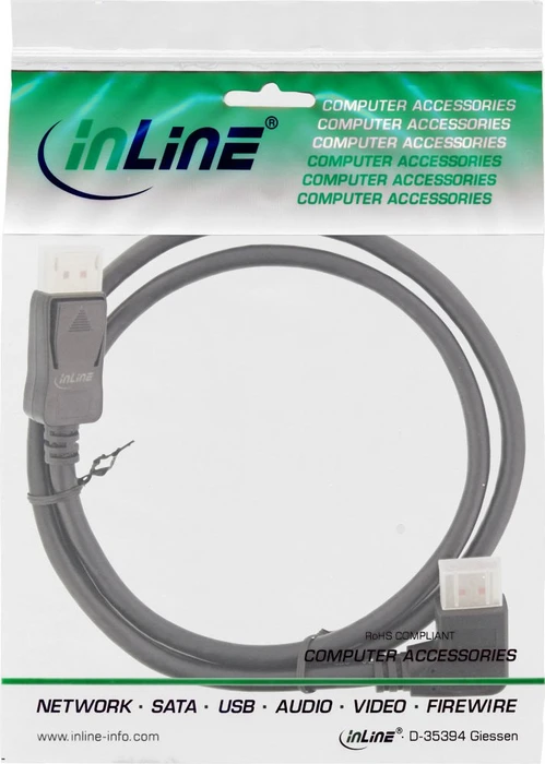 InLine DisplayPort 1.4 Kabel gewinkelt rechts schwarz, 3m