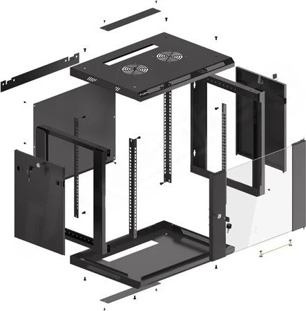 Lanberg 19" Wandschrank 9HE, hängend, Flat Pack, Glastür, IP20, RAL 9004, 600mm tief