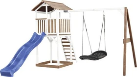 Axi Spielturm Beach Tower mit Rutsche und Nestschaukel braun/weiß/blau