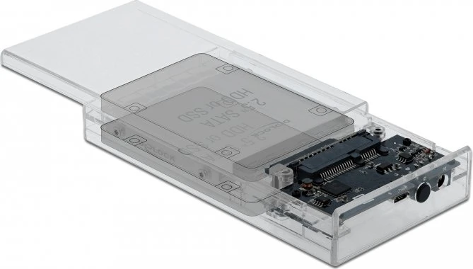 DeLOCK External Enclosure, transparent, 9.5mm, 2.5", USB-C 3.0