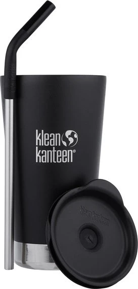 Klean Kanteen Tumbler Deckel und Trinkhalm Isolierbecher 473ml schwarz