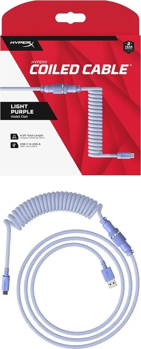 HP HyperX Coiled Cable USB-C auf USB-A, Tastaturkabel (Spiral-Textilkabel), 1.22m, violett