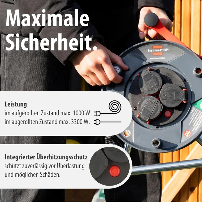 Brennenstuhl Garant V2 Kabeltrommel, Schuko auf 3x Schuko, 25m, IP44, H05VV-F 3G1,5