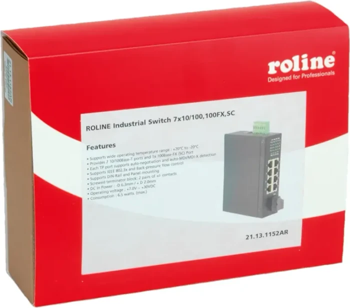 Roline Industrial Railmount Switch, 7x RJ-45, 1x RJ-45/SC-Duplex