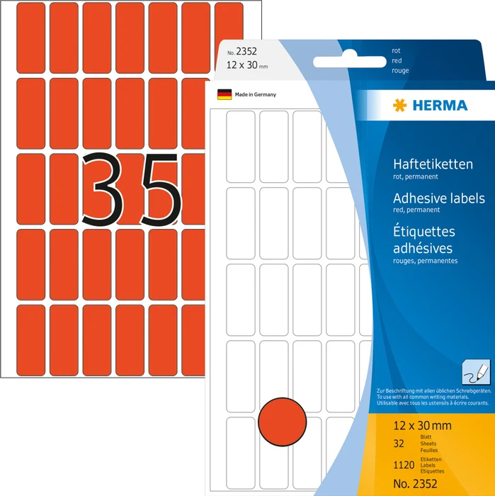 Herma Vielzwecketiketten, 12x30mm, rot, 32 Blatt (1120 Etiketten)