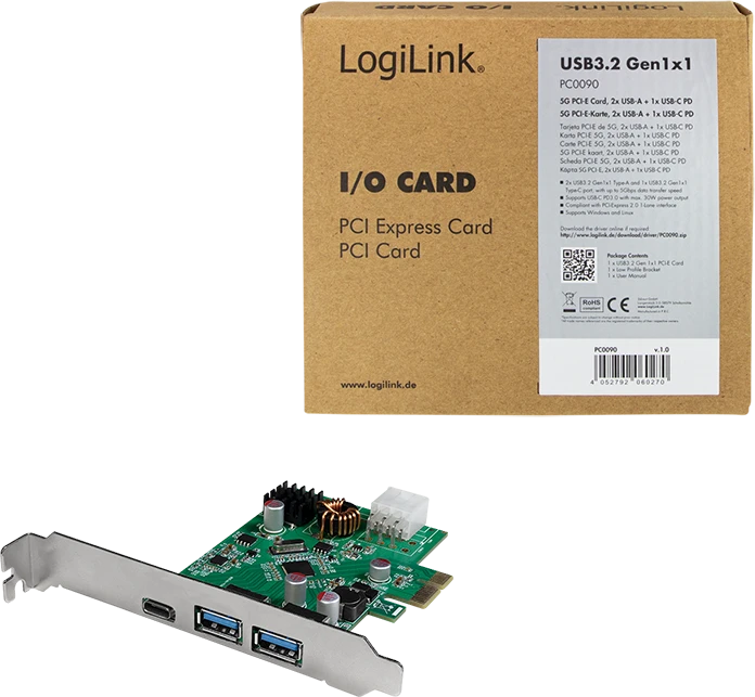 LogiLink 2x USB-A 3.0, 1x USB-C 3.0 PD 3.0, PCIe 2.0 x1
