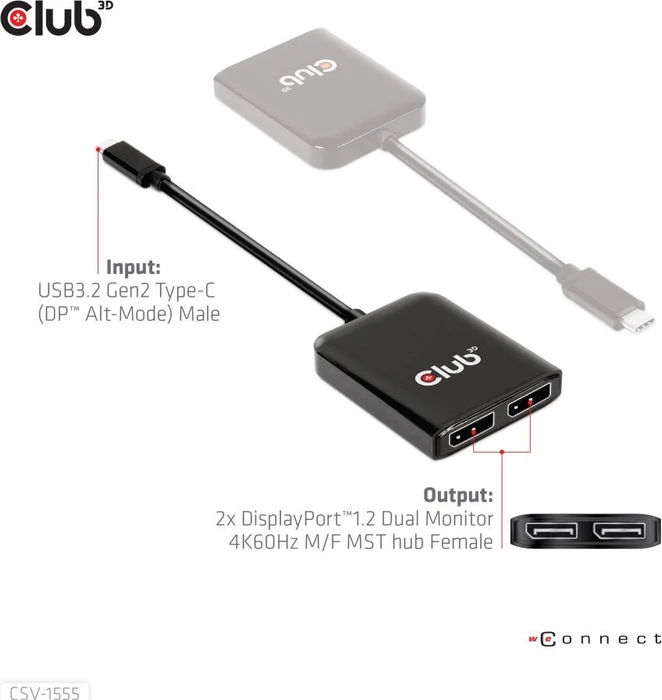 Club 3D USB-C auf Dual DisplayPort Adapter, USB-C 3.1 [Stecker]