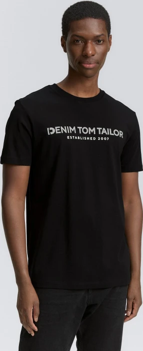 Tom Tailor Basic mit Logo-Print T-Shirt kurzarm black fake leather (Herren)