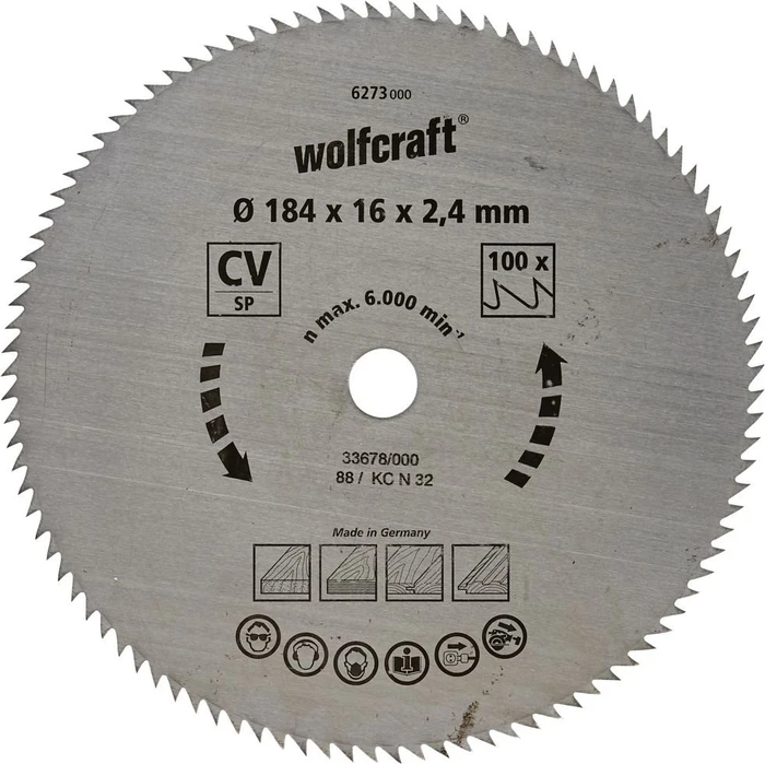 Wolfcraft Serie Blau Kreissägeblatt 100Z, 184x2.4x16mm, 1 Stück