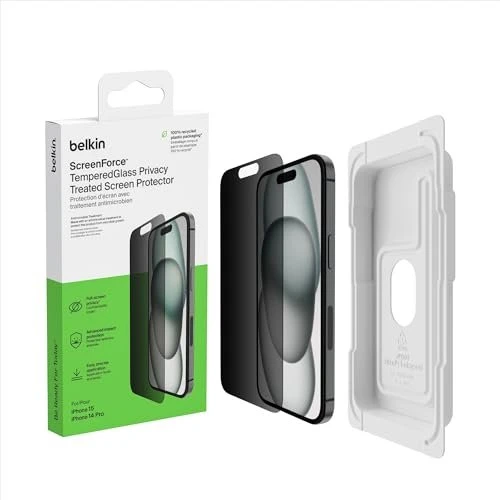 Belkin ScreenForce Tempered Glass Privacy Anti-Microbial Screen Protector für Apple iPhone 15