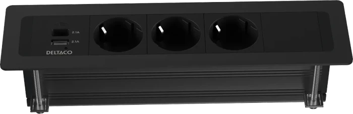 Deltaco GT-1303 Steckdosenleiste für Einbaumontage, 3-fach, 1x USB-A/1x USB-C, schwarz