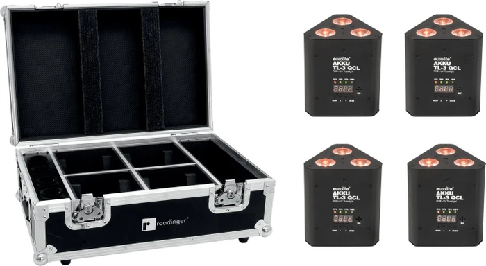 Eurolite Set 4x AKKU TL-3 QCL RGB+UV Trusslight + Case mit Ladefunktion
