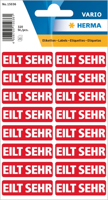 Herma Textetiketten Eilt sehr, 12x40mm, rot, 5er-Pack (1600 Etiketten)