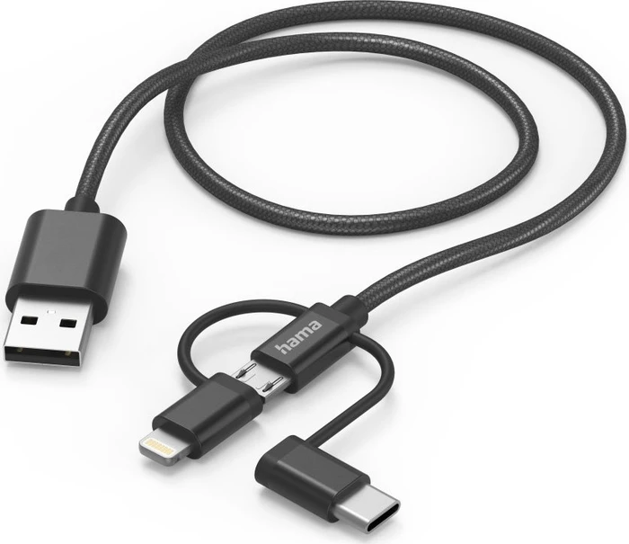 Hama 3in1 Multi-Ladekabel USB-A - Micro-USB USB-C und Lightning 1m schwarz