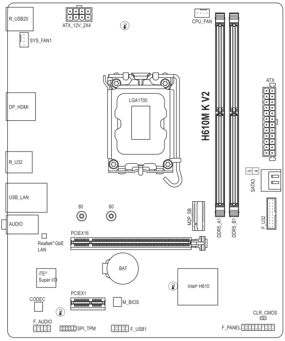 GIGABYTE H610M K V2 (Intel 1700)