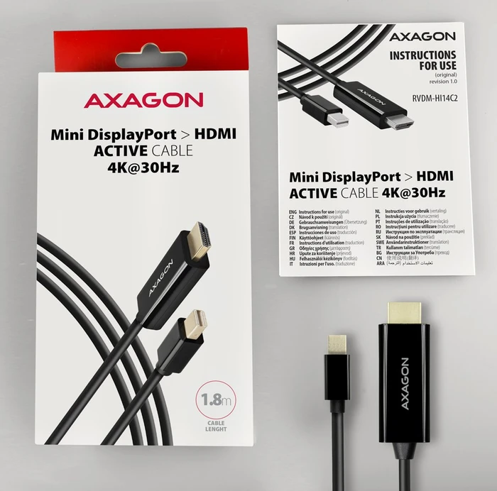 Axagon Mini DisplayPort 1.2/HDMI 1.4b Adapterkabel schwarz, 1.80m