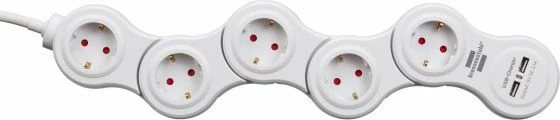 Brennenstuhl Vario Power bewegliche Steckdosenleiste mit USB-Ladefunktion, Schalter, 5-fach, 1.4m, weiß