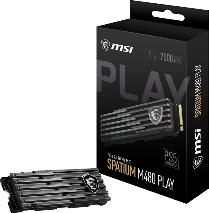 MSI Spatium M480 Play 1TB, M.2 2280 / M-Key / PCIe 4.0 x4, Kühlkörper
