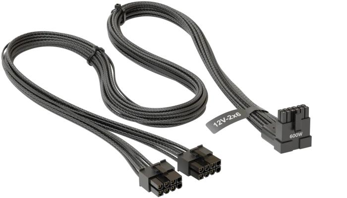 Seasonic 12V-2x6 Kabel, Adapterkabel, 2x 8-Pin PCIe Stecker auf 16-Pin PCIe 5.1 Stecker, Adapterkabel, schwarz, 90° gewinkelt, 70cm
