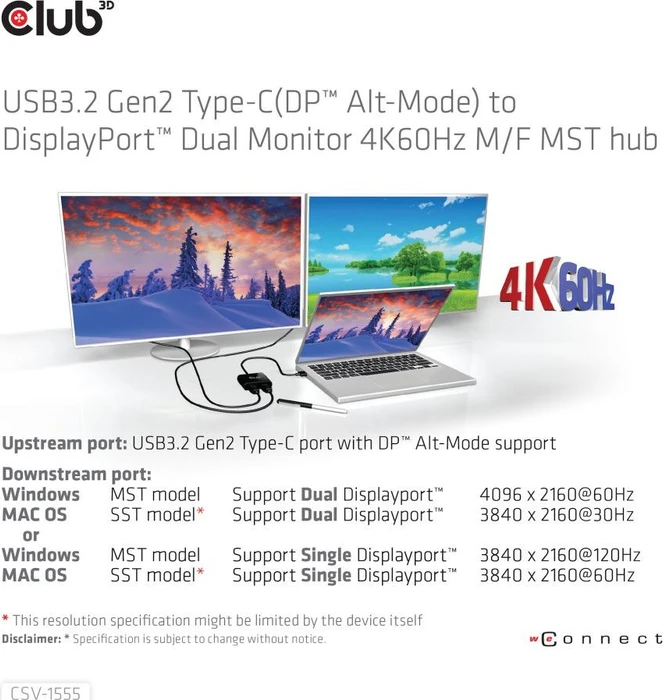 Club 3D USB-C auf Dual DisplayPort Adapter, USB-C 3.1 [Stecker]