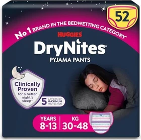 Huggies DryNite Girls Einwegwindel, 8-15J, 27-57kg, 52 Stück (4x 13 Stück)