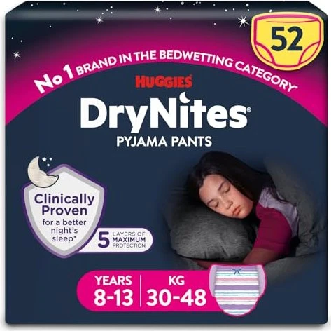 Huggies DryNite Girls Einwegwindel, 8-15J, 27-57kg, 52 Stück (4x 13 Stück)