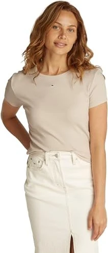 Tommy Hilfiger Ripped Roundneck Slim Fit T-Shirt kurzarm newsprint beige (Damen)