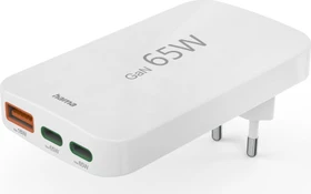 Hama Schnellladegerät 2x USB-C 1x USB-A flaches Mini-Ladegerät PD 65W weiß