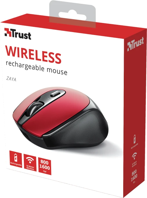 Trust Zaya Rechargeable Wireless Mouse rot/schwarz, USB