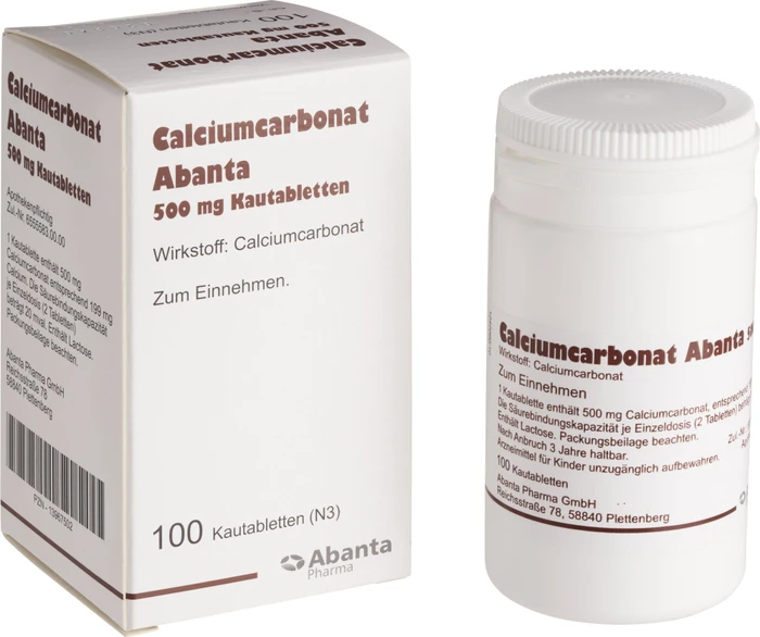 Abanta Calciumcarbonat 500mg Kautabletten, 100 Stück