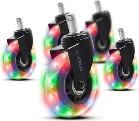 Trust GXT 701 Gel-Stuhlrollen mit LED-Beleuchtung Ersatzrollen, 5 Stück