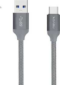 Nevox USB-A/USB-C 3.0 Cable Nylon Braided 1.0m silber