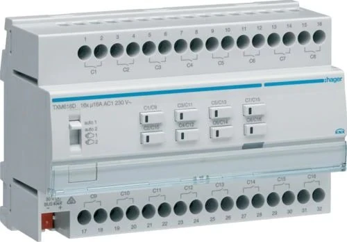 Hager KNX Schalt-/Jalousieaktor 16/8-fach 16A C-Last, 8TE REG, Schaltaktor