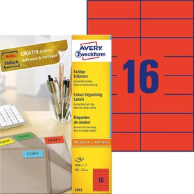 Avery-Zweckform Ordneretiketten, 105x37mm, rot, 100 Blatt (1600 Etiketten)