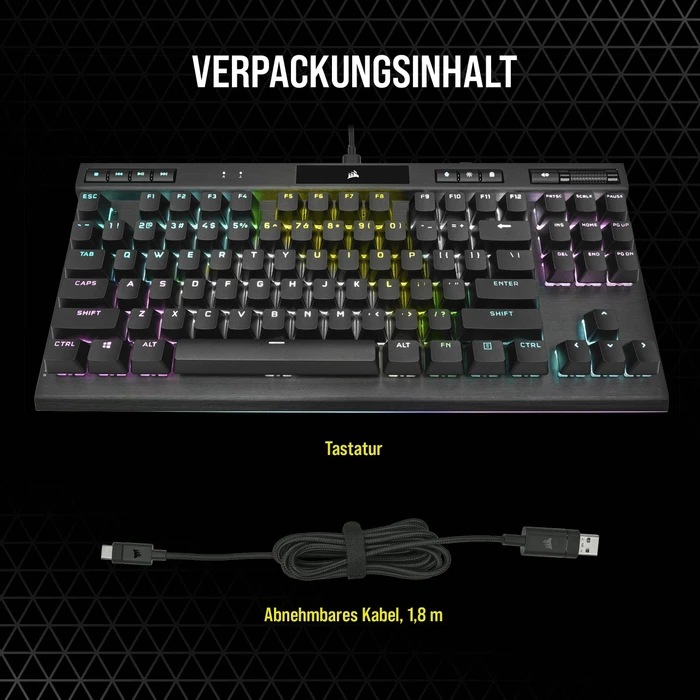Corsair Gaming K70 RGB TKL - Champion Series, LEDs RGB, Corsair OPX, USB, UK