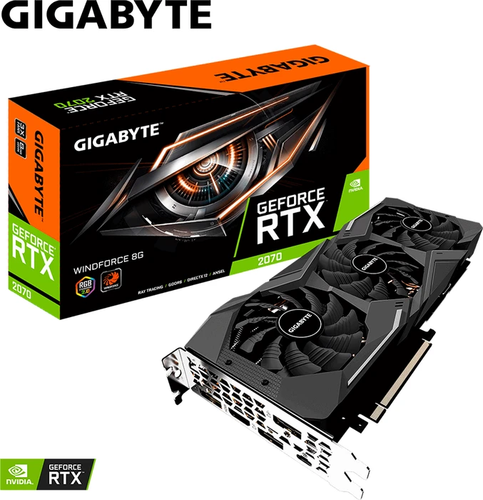 GIGABYTE GeForce RTX 2070 Windforce 8G (Rev. 2.0), 8GB GDDR6, HDMI, USB-C, 3x DP